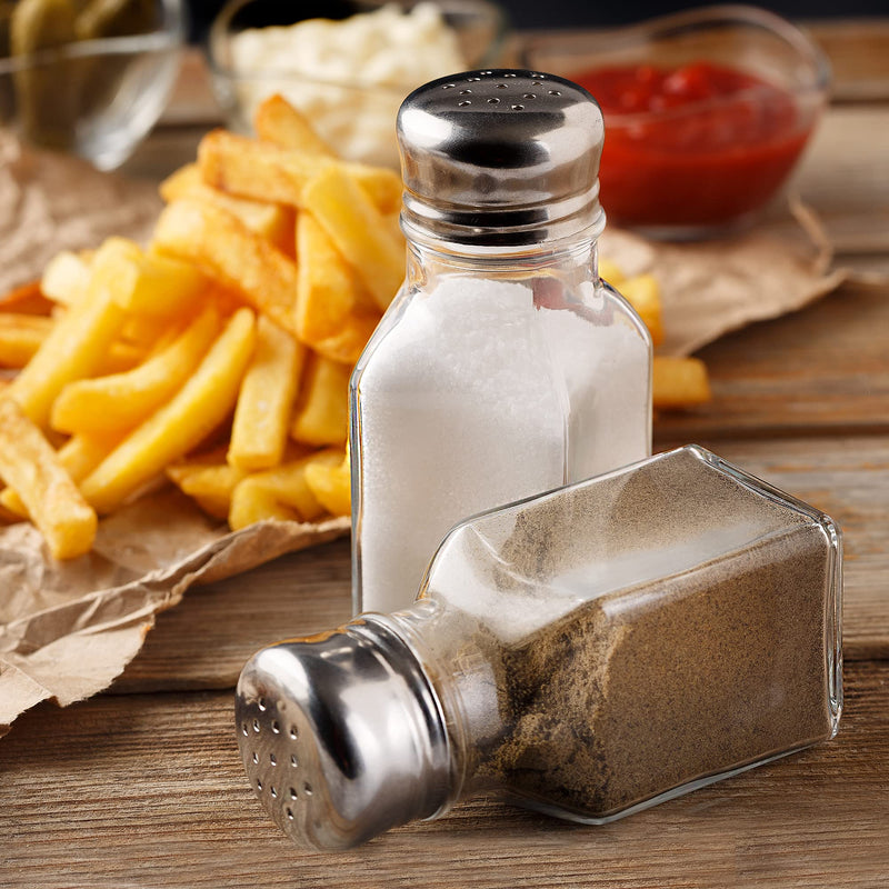 [Australia - AusPower] - Salt and Pepper Shakers Glass Set, Clear Home and Kitchen Design with Stainless Steel Lids 