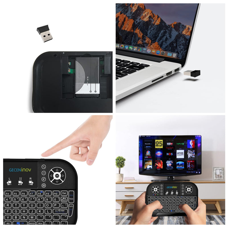 [Australia - AusPower] - Mini Wireless Keyboard with RGB Backlit, 2.4GHz Wireless Mini Keyboard Rechargeable Controller with Touchpad Mouse Combo by Gecen, Compatible with Android TV Box, IPTV, HTPC, Smart TV, PC,etc. 