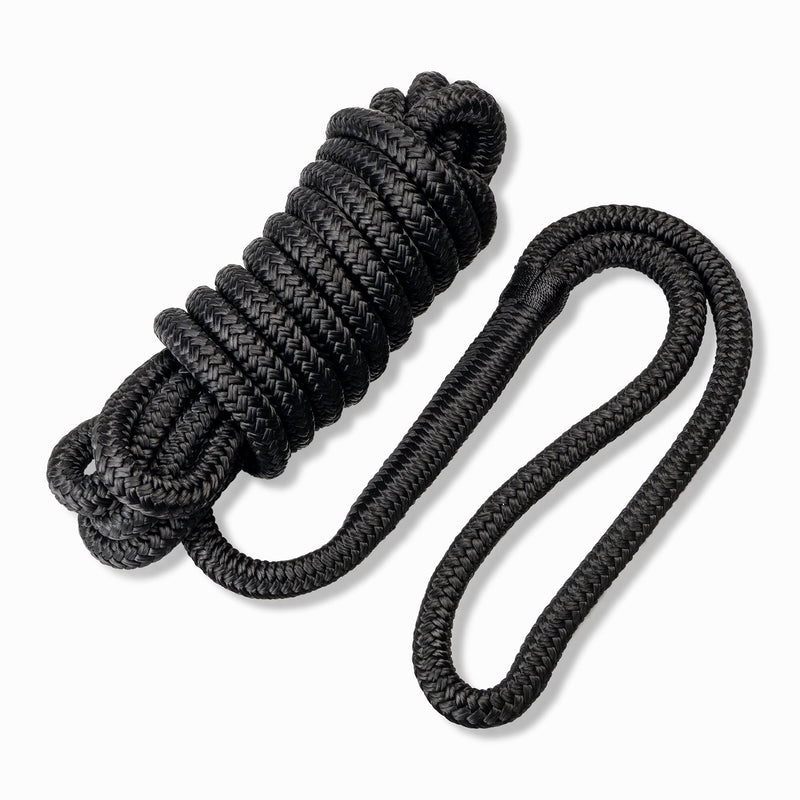 [Australia - AusPower] - ACY Marine- Double Braided Nylon Dock Line - Boat Rope - Marine and Pontoon Accessories - Braided, Reinforced Boat Ropes and Ties for Docking - Stretch Resistant with 12” Spliced Loop for Mooring Black 1/2-Inch x 15-Feet 