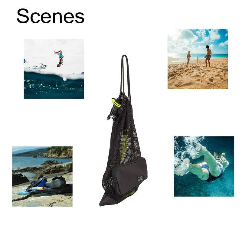[Australia - AusPower] - PACMAXI Snorkeling Gear Bag, Shoulder Strap Mesh Draw Bag for Scuba, Snorkel, Swim, Can Holds Diving Mask, Dry Top Snorkel, Trek Fins, and Other Equipment. black 