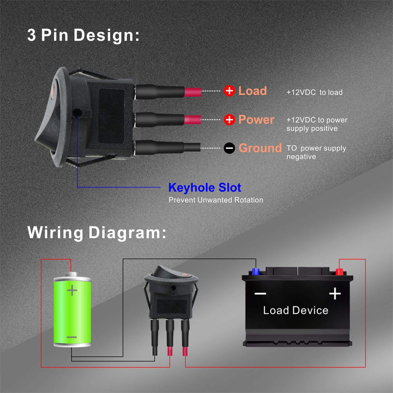[Australia - AusPower] - APIELE Rocker Toggle Switch 20 cm Pre-Wired DC 12V 20A ON-Off with Dot Light SPST 3 Pins 2 Position 10Pcs KCD2-102N-Wired (Multicolored) 10PCS Pre-wired Multi 