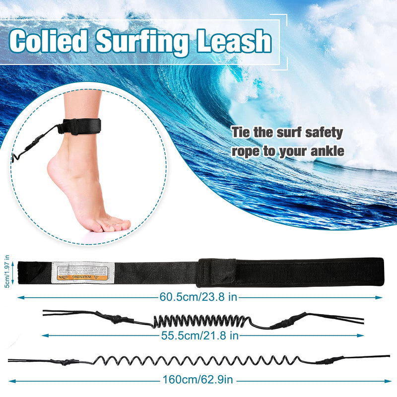 [Australia - AusPower] - 2 Pieces Surf Board Leashes Coiled Leash SUP Leash Rope Paddle Board Surfboard Leash Surfing Leg Rope SUP Board Leash Surf Straps Stay on Board Ankle Strap Sup Ankle Accessory for Surfing Black 