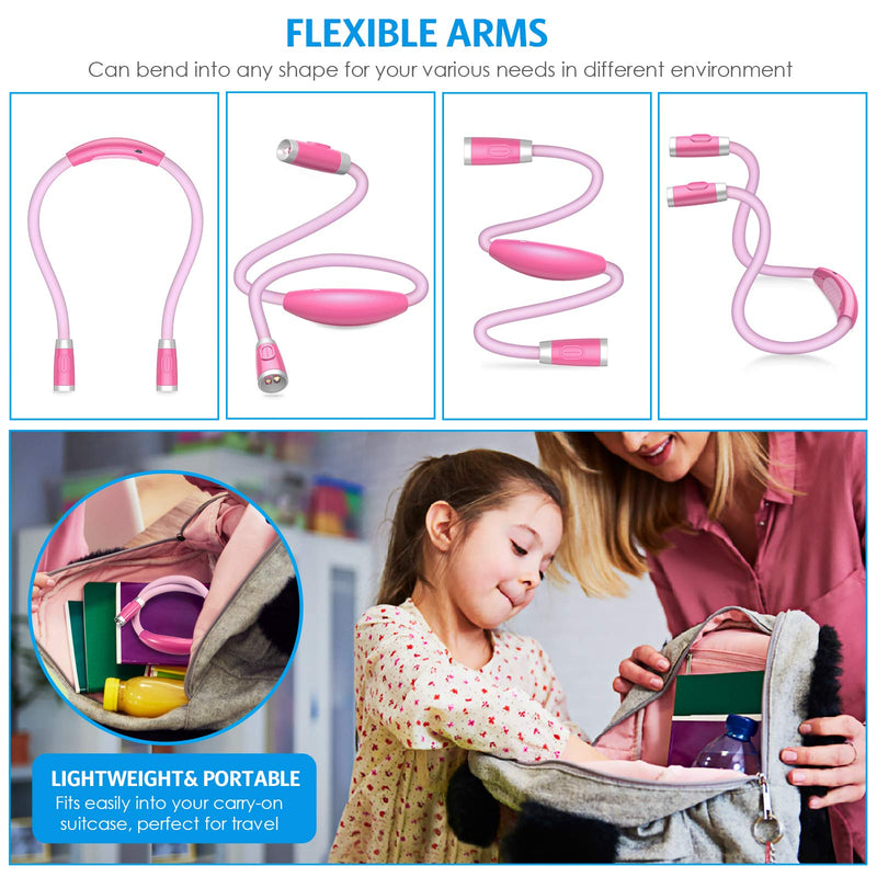 [Australia - AusPower] - AMIR Upgraded LED Neck Reading Light, Book Light for Reading in Bed, 3 Brightness Levels, Bendable Arms, Rechargeable, Long Lasting, Perfect for Reading, Knitting, Camping, Repairing (Pink) Pink 
