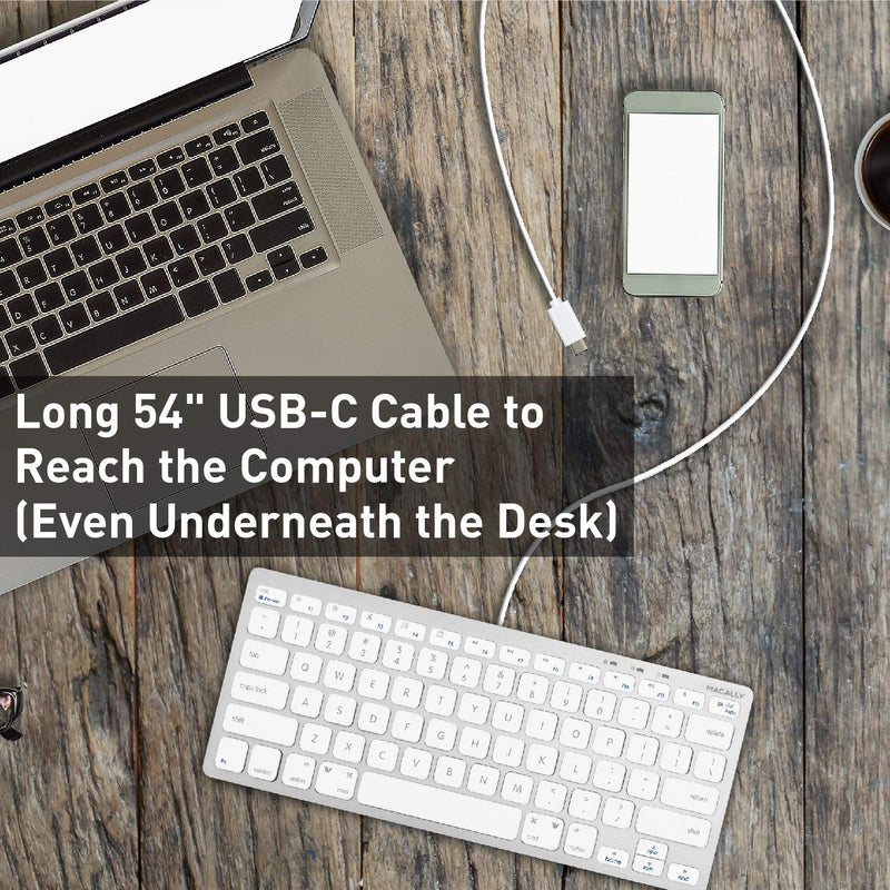 [Australia - AusPower] - Macally Small USB C Keyboard - Plug & Play Compatible Apple Wired Keyboard for Mac Mini, MacBook Pro/Air, iMac, Windows, iPad, Chromebook with USB C Port - Compact & Mini USB Type C Keyboard 