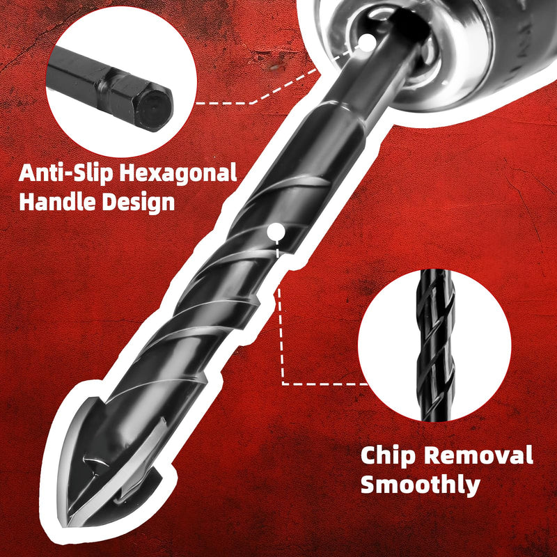 [Australia - AusPower] - ZKH 10 PCS Masonry Drill Bit Set, Cement Drill bits Made of Cemented Carbide,3/16 to 1/2 inch Masonry Drill bits for Concrete,Ceramics,Glass, Brick Drill bit,Masonry bit. 