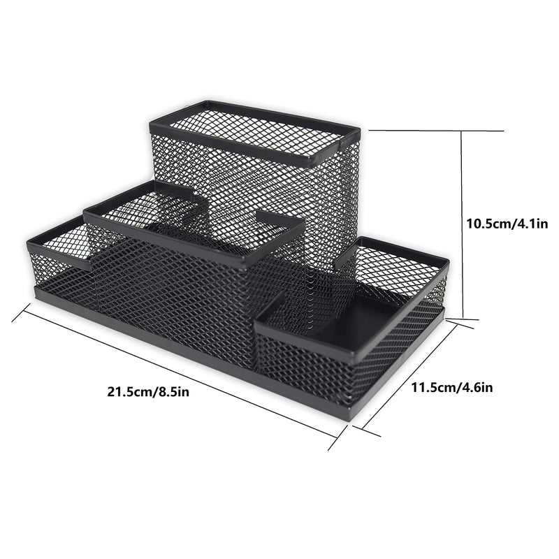 [Australia - AusPower] - Fengtaiyuan T02 Black-Plus, Big Black Metal Wire Mesh Pencil Holder, Desktop Organizer 