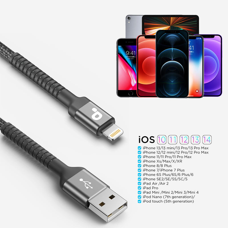 [Australia - AusPower] - iPhone Charger 6FT 2Pack, Lightning Cable MFi Certified Fast iPhone Charging Cord 6 Foot, Nylon Braided Apple USB Cable for for iPhone 13/12/11 Pro Max/XS MAX/XR/XS/X/8/7/Plus/6S/6/SE/5S/iPad （Grey） USB A Grey 