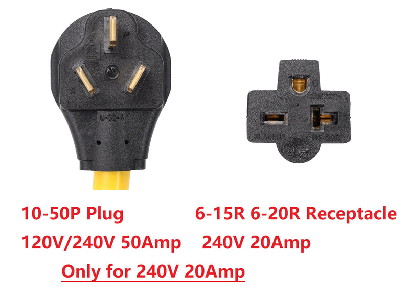 [Australia - AusPower] - ONETAK NEMA 10-50P to 6-15R 6-20R 240V 30 Amp Prong Male Plug to 20 Amp 3 Prong Female Outlet Receptacle Generator Welder Dryer EV Charger Power Cord Adapter 