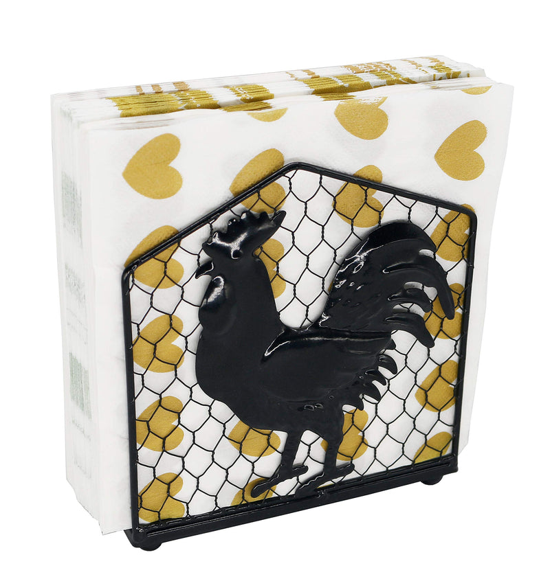 [Australia - AusPower] - Metal Rooster Design Tabletop Napkin Holder/Freestanding Tissue Dispenser,Black Black One Size 