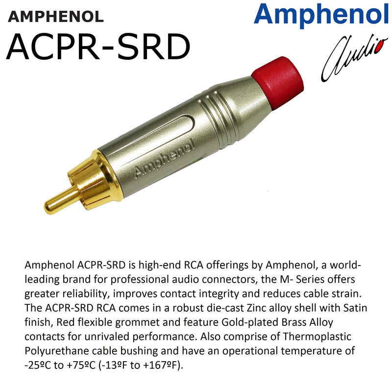 [Australia - AusPower] - Amphenol ACPR Satin Nickel Die-Cast, Gold Plated RCA Connectors (Red & White Boots) – 4 Pack – (2X ACPR-SRD + 2X ACPR-SWH) 
