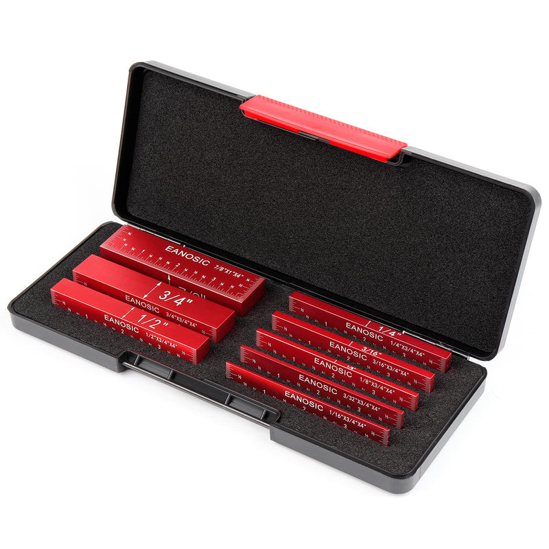 [Australia - AusPower] - EANOSIC Setup Blocks Height Gauge Set, 8pcs Precision Aluminum Setup Bars for Router and Table Saw Accessories Woodworking Set Up, Bars Include Laser Engraved Size Markings (Extra Long 4 Inch) 