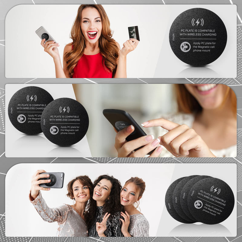 [Australia - AusPower] - 4 Pieces Magnetic Phone Mount Plate Round Wireless Charging Compatible Phone Magnet Sticker Soft Flexible Magnetic Plate for Magnetic Cell Phone Holder Grip Phone Case with Adhesive Car Mount Black 