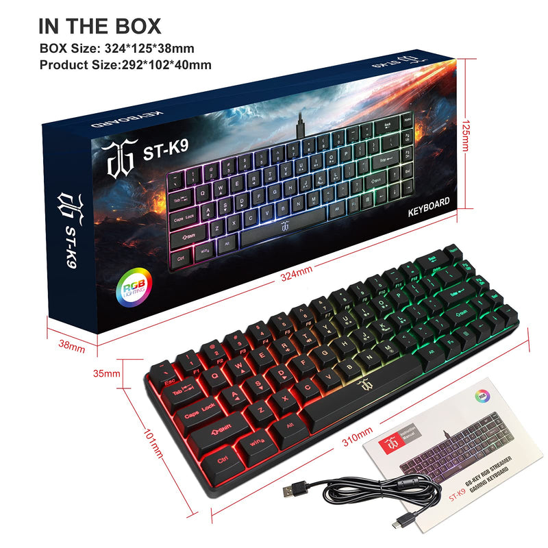 [Australia - AusPower] - Snpurdiri Wired 65% Gaming Keyboard, 68 Keys Mini Keyboard RGB Backlit,More Pratical Arrow Keys and Edit Keys Than 60 Keyboard, for PC/Mac Gamer, Typist, Travel(Black) Black(detachable cable) 