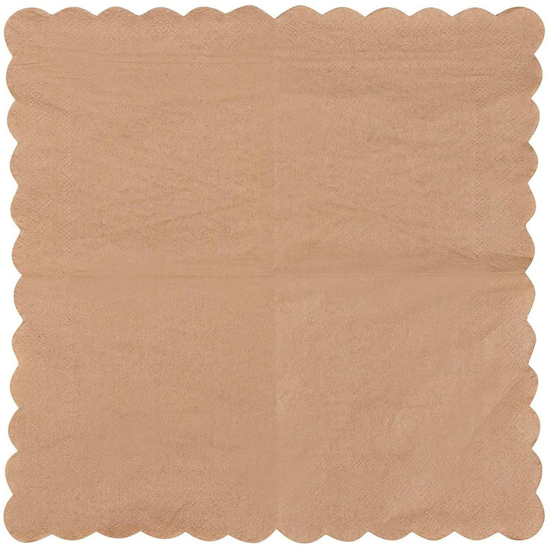 [Australia - AusPower] - Paper Cocktail Napkins, Scalloped Edge for Party (5x5 In, Kraft Brown, 100 Pack) 