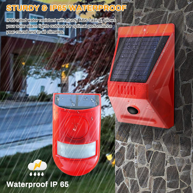 [Australia - AusPower] - Solar Alarm Light with Motion Sensor,Solar Strobe Light with Motion Detector,129dB Sound Security IP65 Waterproof with Remote Control for Home,Farm,Villa,Yard 