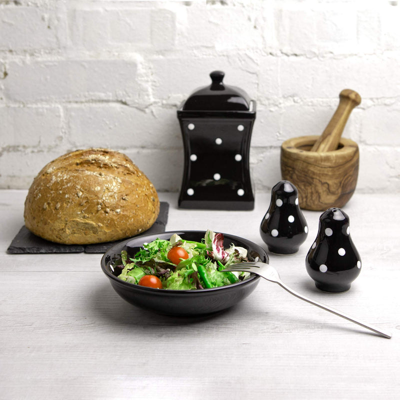 [Australia - AusPower] - Handmade Black and White Polka Dot Ceramic Salt and Pepper Pots, Shakers, Cruet Set, Holder, Housewarming Gift by City to Cottage® 