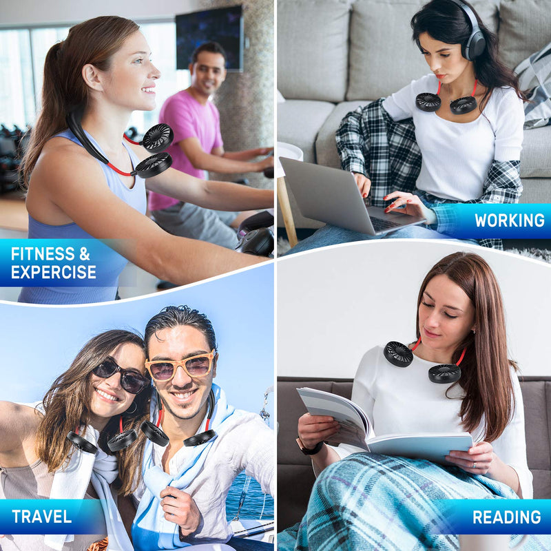 [Australia - AusPower] - Neck Fan Portable Personal Hand Free Mini Lazy person USB Neck Fan 360 Degree Rotation Cooling Handheld Wearable Suitable Fan for Office Household Travel Room Outdoor Sports (Black) Black 