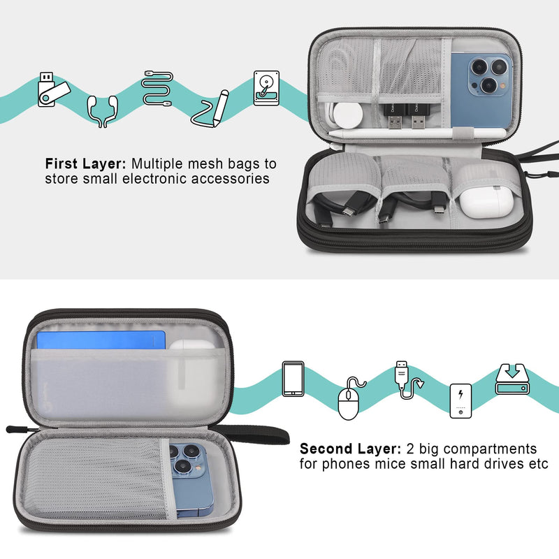 [Australia - AusPower] - Elonbo Electronic Organizer, Travel Cable Pouch Bag Electronics Accessories Carry Case Portable Tech Gadgets, Double Layers All-in-One Storage Bags for Cables, Cord, Charger, Earphone, Black 