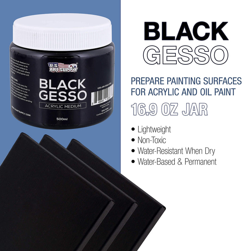 [Australia - AusPower] - U.S. Art Supply Black Gesso Acrylic Medium, 500ml Tub - 16.9 Ounces Over a Pint 