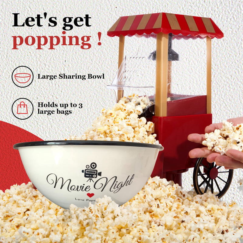 [Australia - AusPower] - Delightful Bliss Popcorn Bowl-Retro Family- Size Popcorn Bucket Tub For Party & Movie Night Snacks- Non Chip, Shatterproof, Enamel Coated Stainless Steel Serving Container - 80oz Capacity, 5x9.5" 
