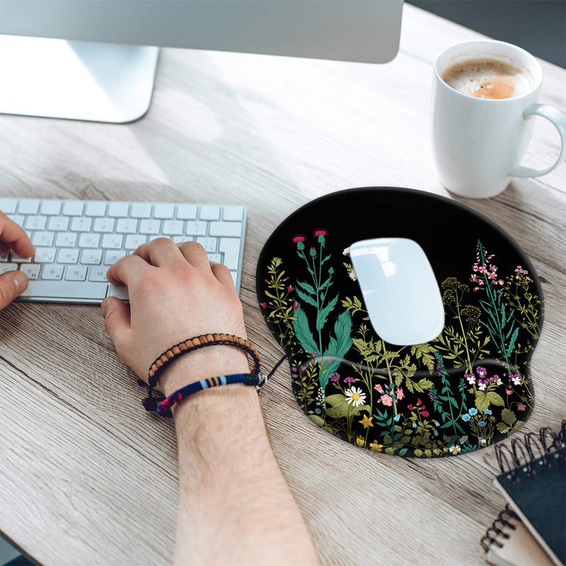 [Australia - AusPower] - Ergonomic Mouse Pad with Wrist Support Gel [30% Larger], iDonzon Cute Soft Wrist Rest Pad with Non-Slip Rubber Base, Easy Typing & Pain Relief - Garden Flowers Round 