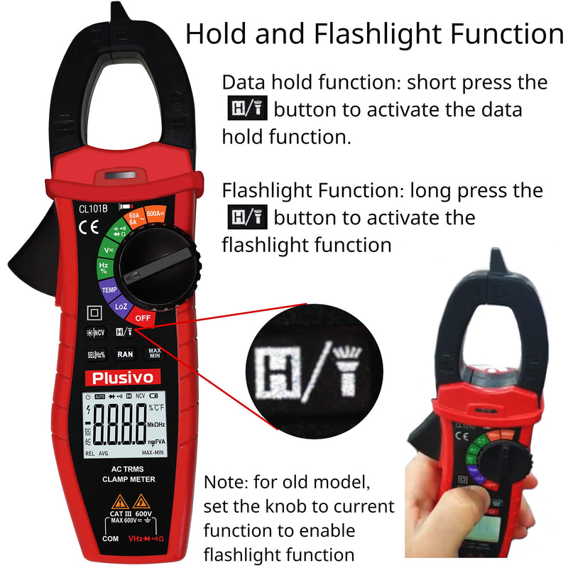 [Australia - AusPower] - Plusivo Digital T-RMS 6000 Counts, Multimeter, Non Contact Voltage Tester, Auto-ranging, Measures Current Voltage Temperature Capacitance Resistance Diodes Continuity Duty-Cycle (AC Clamp Meter) AC Clamp Meter 