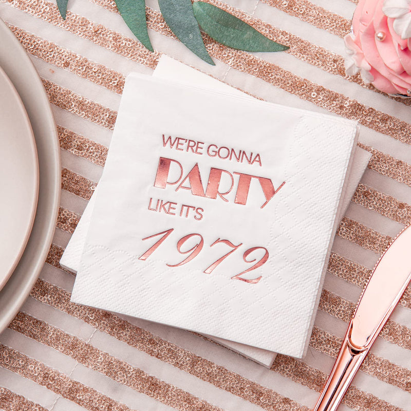 [Australia - AusPower] - Crisky 50th Birthday Cocktail Napkins Rose Gold for Women 50th Birthday Party Decorations for Cake Dessert Berverage Table, 50th Birthday Party Supplies,50 Pcs Disposable Napkins, 3-Ply 