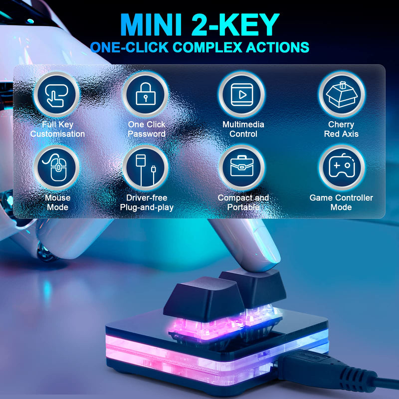 [Australia - AusPower] - Ecarke Black 2-Key Gaming Keyboard USB Mini 2-Key Keyboard Mechanical Gaming PC Keyboards, Programming Macro with Software OSU HID Standard Keyboard(Upgrade Cherry Shaft & RGB LED) 