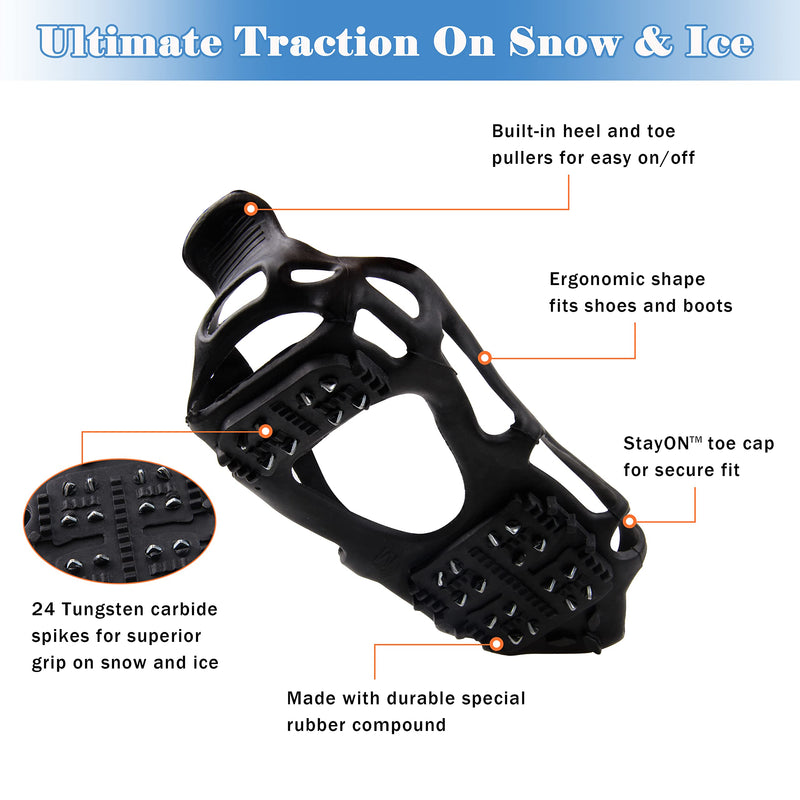 [Australia - AusPower] - Ice Snow Traction Cleats Crampons Anti-Slip Snow Shoes Cleats Walking on Snow and Ice Winter Walking Boots Cleats for Men Women Hiking, Jogging 24 Steel Crampons Small (3.5-5men/5.5-7women) 