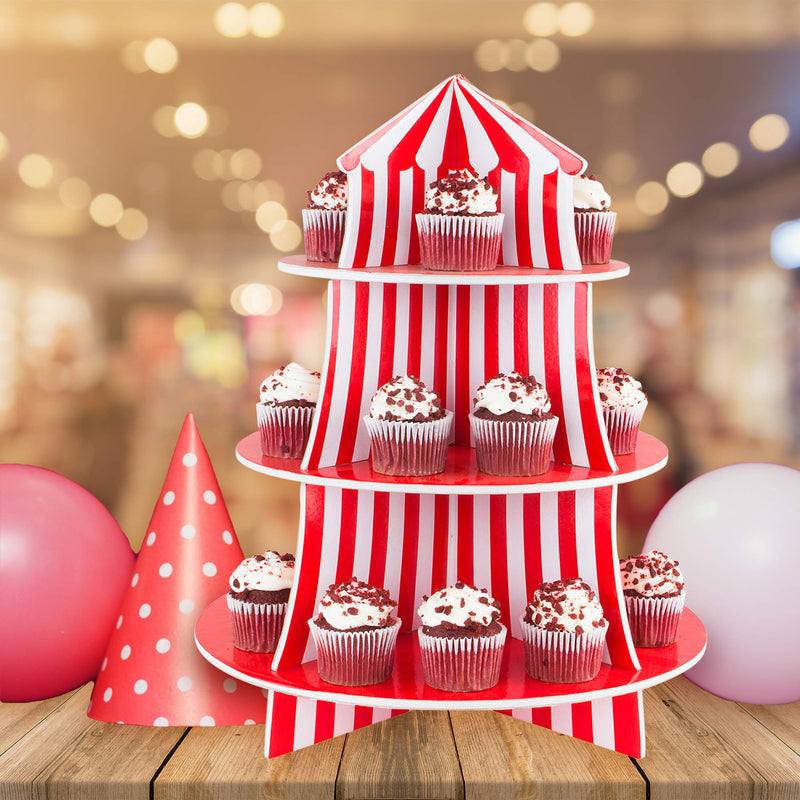 [Australia - AusPower] - 3 Tier Cupcake Foam Stand with Circus Carnival Tent Design for Desserts, Birthdays, Decorations 