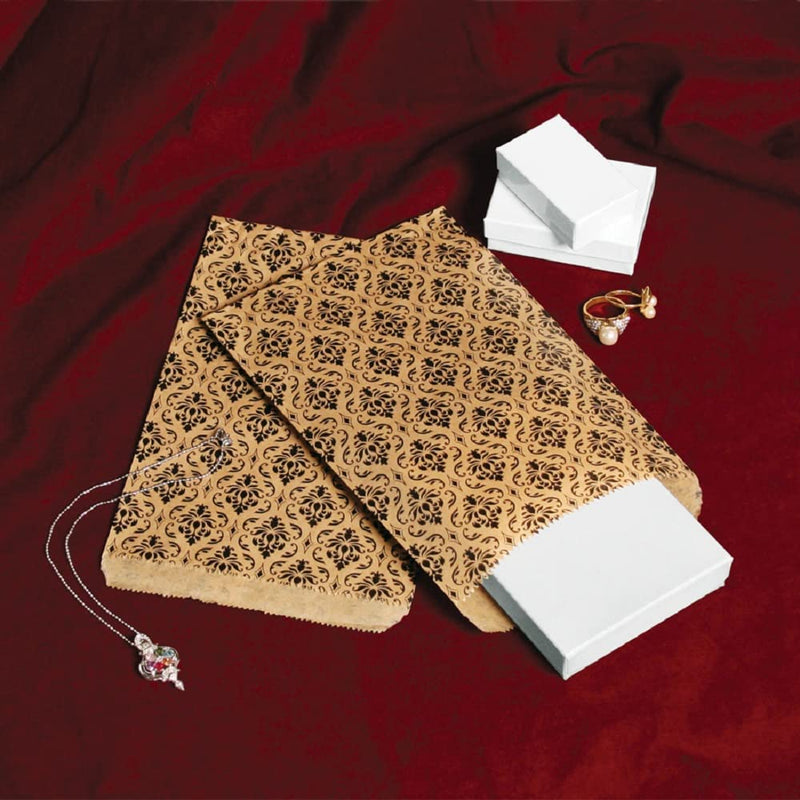 [Australia - AusPower] - 200 pcs Damask Paper Gift Bags Shopping Sales Tote Bags Brown with Black Damask Design print (4" x 6") by 888 Display USA 4" x 6" 