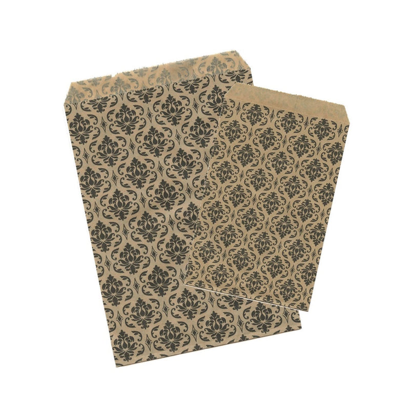 [Australia - AusPower] - 200 pcs Damask Paper Gift Bags Shopping Sales Tote Bags Brown with Black Damask Design print (4" x 6") by 888 Display USA 4" x 6" 