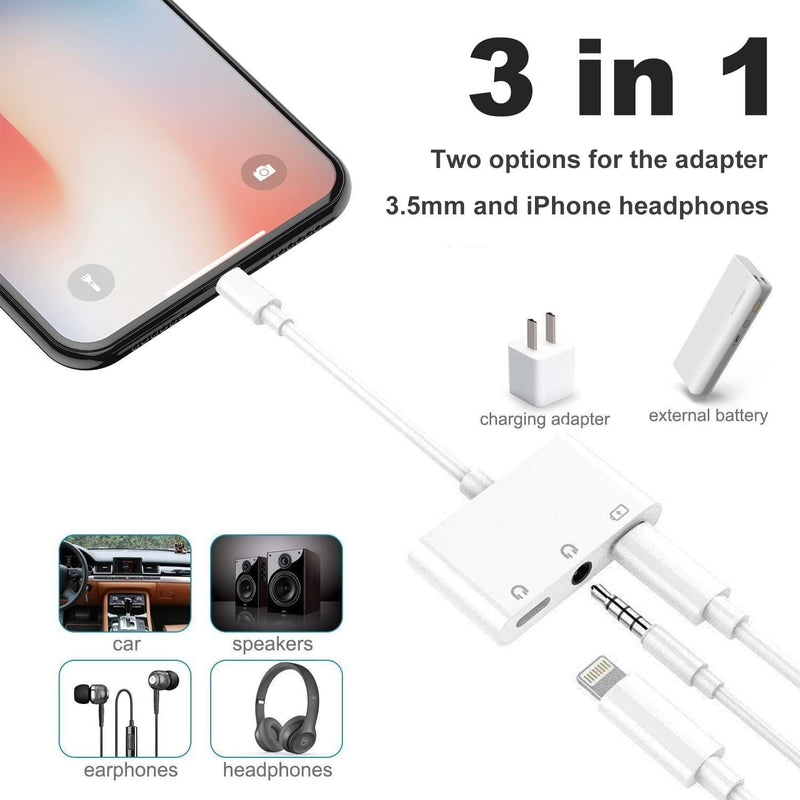 [Australia - AusPower] - 8ware Lightning to Headphone Adapter 3.5mm Jack Headphone Adapter 3 in 1 Earphone and Charging Splitter for iPhone 13/12/11/SE/XS/XR/X/8/7 and iPad 