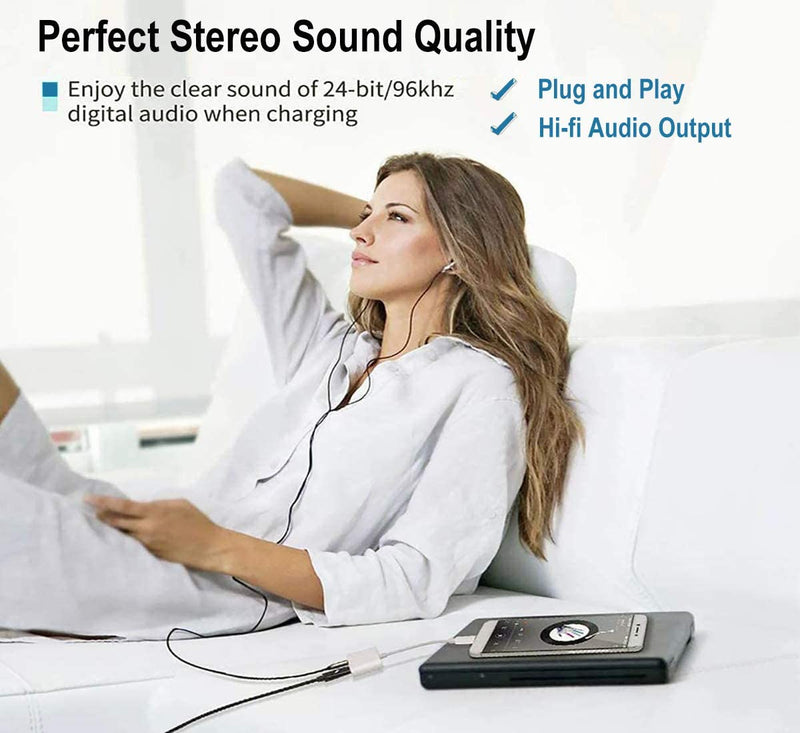 [Australia - AusPower] - 8ware Lightning to Headphone Adapter 3.5mm Jack Headphone Adapter 3 in 1 Earphone and Charging Splitter for iPhone 13/12/11/SE/XS/XR/X/8/7 and iPad 