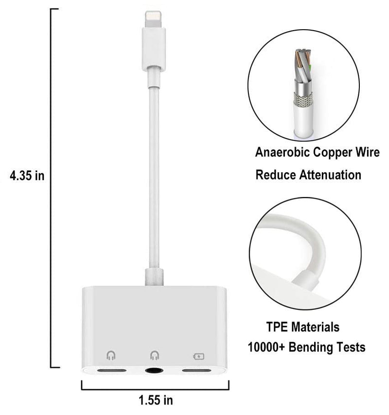 [Australia - AusPower] - 8ware Lightning to Headphone Adapter 3.5mm Jack Headphone Adapter 3 in 1 Earphone and Charging Splitter for iPhone 13/12/11/SE/XS/XR/X/8/7 and iPad 