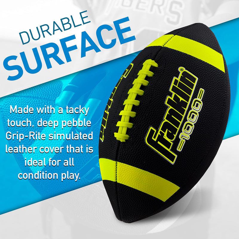 [Australia - AusPower] - Franklin Sports Junior Size Football - Grip-Rite Youth Footballs - Extra Grip Synthetic Leather Perfect for Kids Black/Optic 1 Inflated Football 