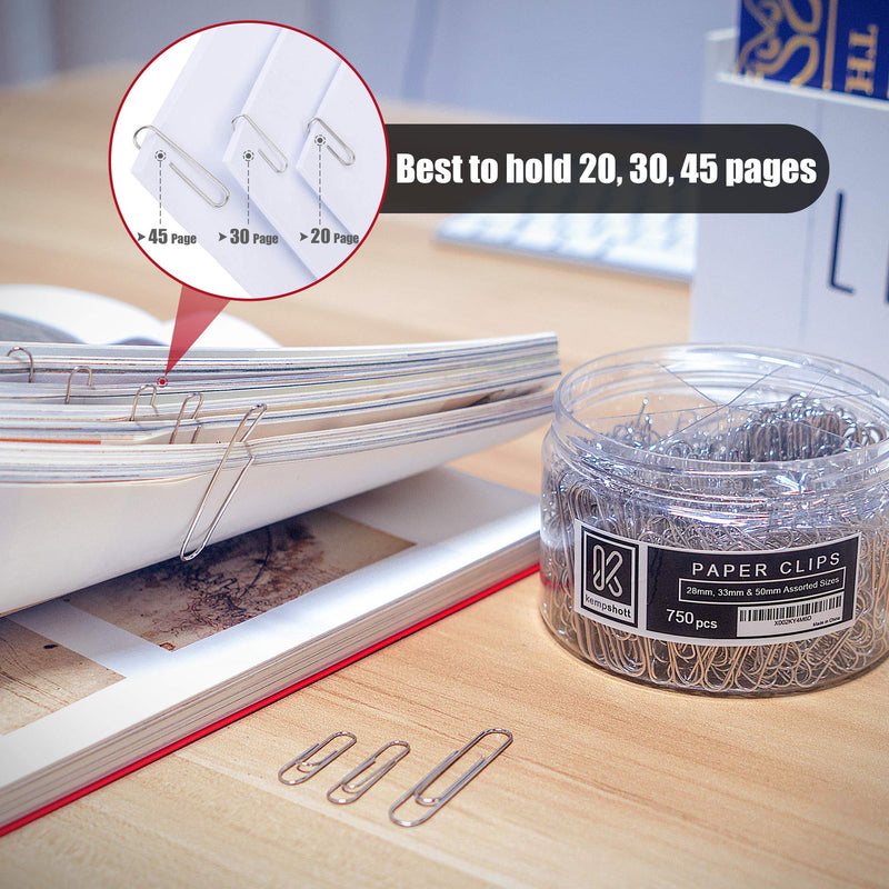 Kempshott Paper Clips Assorted Sizes Small, Medium and Large Paper Clips for Paperwork Ideal for