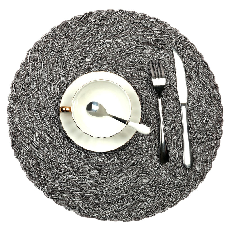 [Australia - AusPower] - Topotdor Round Placemats Heat-Resistant Stain Resistant Anti-Skid Washable Polyproplene Table Mats Placemats (Set of 6, Braided-Gray) set of 6 