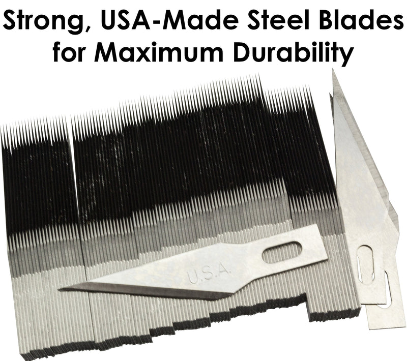 [Australia - AusPower] - Premium USA-Made Steel Hobby Knife Blades Mega Bulk 100 Pack. Save Time and Shipping Costs! The Fine Point #11 Size Blade Universally Fits #1 Craft Knife Handles for Modeling and Papercraft Projects 