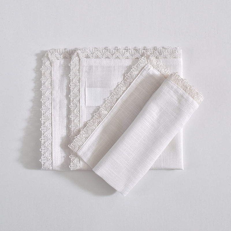 [Australia - AusPower] - Dinner Cloth Napkins in 100% Cotton Fabric, 12 Pk, 12X12 INCH, White, Premium Quality, Mitered Corners for Every Day Use Napkins are Pre Shrunk and Good Absorbency Lace White 12X12 