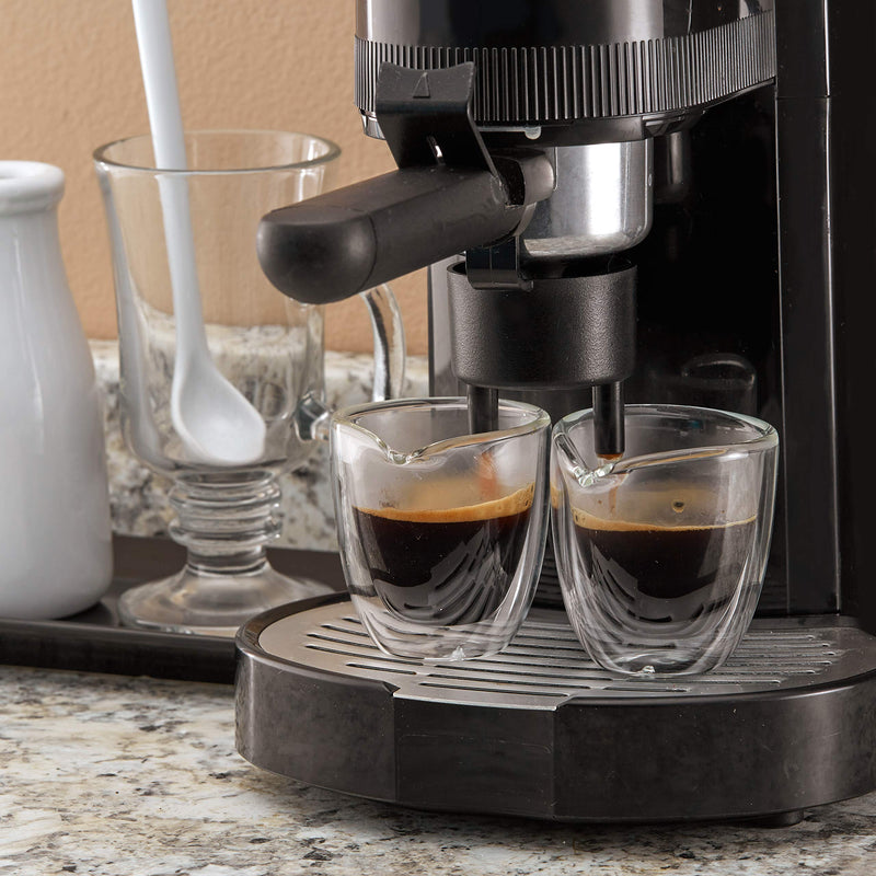 [Australia - AusPower] - Easy Pour Espresso Cups Set of 4 - Clear Insulated 2.6oz Espresso Shot Glasses - Double Wall Espresso Cups Sets - Demitasse Glass Espresso Cup for Coffee, Tea Lungo Mugs - Espresso Machine Accessories 