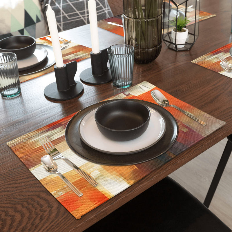 [Australia - AusPower] - Modern Art Placemats Set of 4 Orange Abstract Painting Place Mats Washable Linen Placemat for Kitchen Dining Table Home Party Decor 18x12 Inches 
