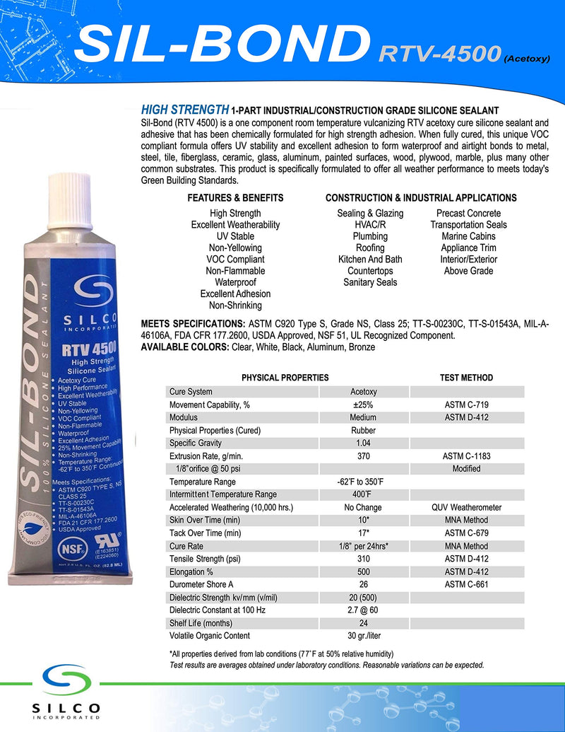 [Australia - AusPower] - Silicone RTV 4500 Food Contact Safe High Strength Silicone Sealant, Clear (2.8 FL. Ounce) - 2 Pack 2.8 ounce 2 pack 