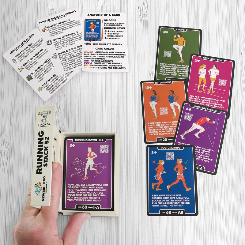 [Australia - AusPower] - Stack 52 Running Exercise Cards: Run Faster and Further with Less Effort. Video Instruction by Certified Coach Included. Beginner to Advanced Drills. 