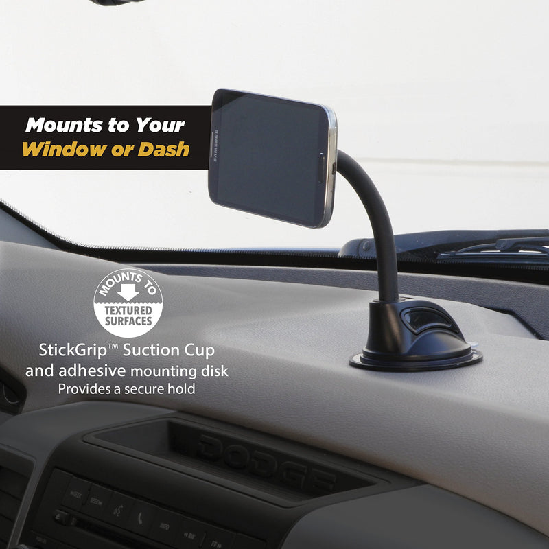 [Australia - AusPower] - Scosche MAGWDM MagicMount Magnetic Suction Cup Phone Mount for Car, Universal Cell Phone Holder for Windshield and Dash, Black Flex neck 