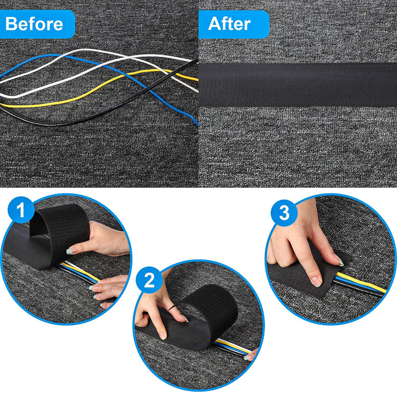 [Australia - AusPower] - 1 Piece (24 Feet in Length) Black Cable Floor Strip Carpet Floor Cord Cover Cable Protector Cable Management, Protect Cords and Prevent a Trip Hazard 
