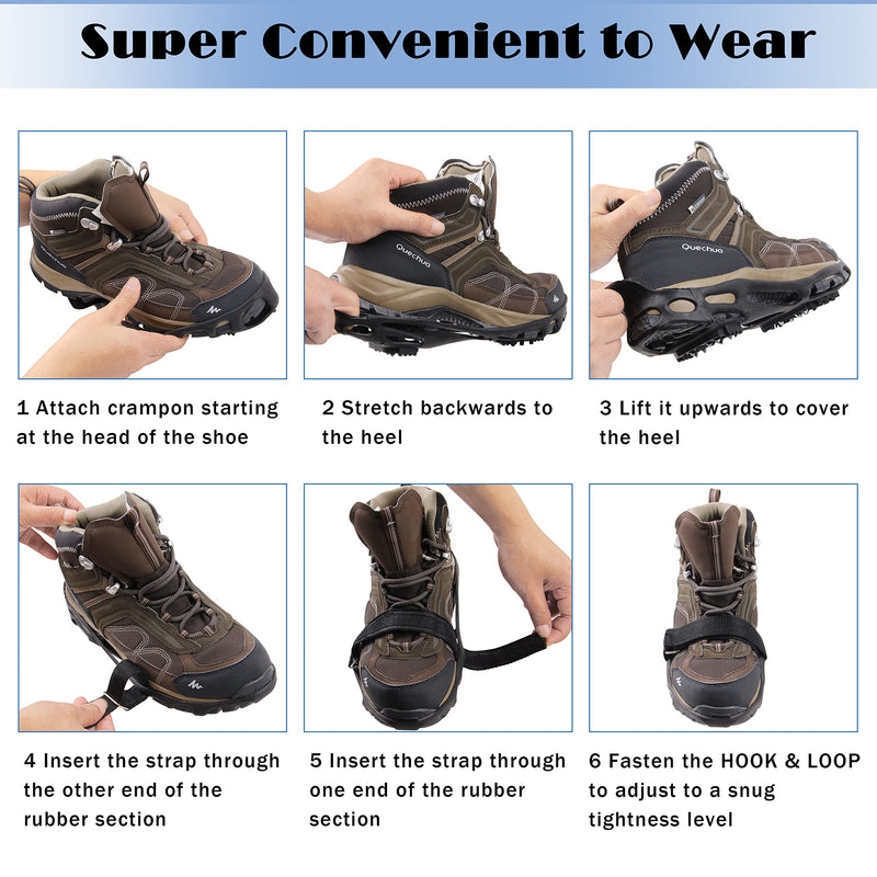 [Australia - AusPower] - Shaddock Fishing Ice Cleats for Shoes Boots, Ice Snow Traction Cleats for Walking on Ice Snow Anti Slip Crampons Walk Cleats Overshoe Stretch Footwear for Men Women Climbing Hiking 24 Steel Crampons Small(3.5-5men/5.5-7women) 