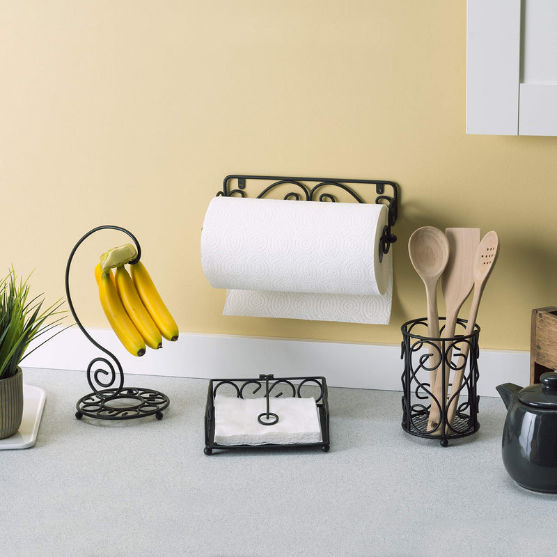 [Australia - AusPower] - Home Basics Scroll Collection Bronze Coated Steel Flat Napkin Holder Dispensing Stand, Kitchen and Countertop, Black 