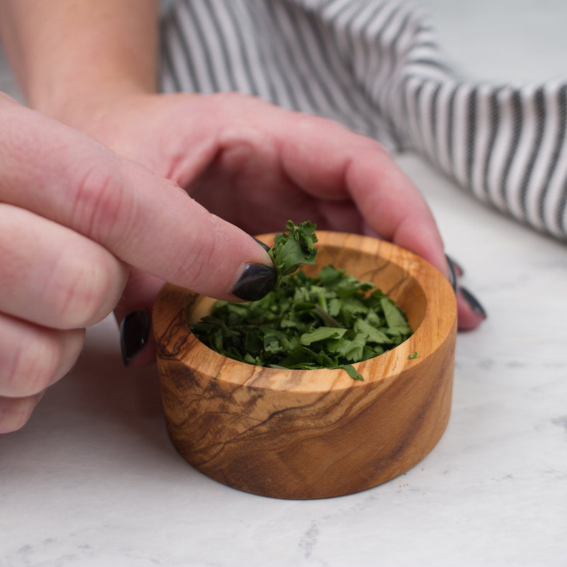 [Australia - AusPower] - RSVP International Olive Wood Condiment Pinch Bowl, 3" | Rustic, Natural Authentic Italian Olive Wood | Classic Style for Kitchens, Tables, & More | Functional for Salts, Peppers, & Herbs Pinch Bowl, 3" Dia 
