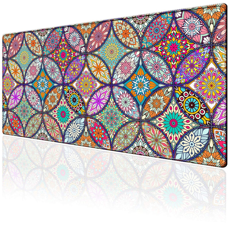 [Australia - AusPower] - EkuaBot Mandala Large Gaming Mouse Pad (35.4×15.7 in, 3mm Thick), Non-Slip Rubber Base and Reinforced Lock Edges, XXL Extended Mousepad for Work, Game, Desk mat, Desktop Decoration 